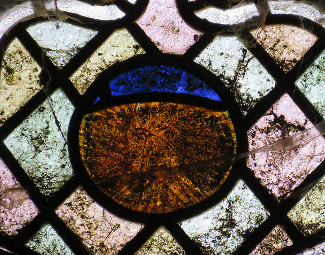 shilton church, oxon (19) c15 glass roundel of the sun from a crucifixion