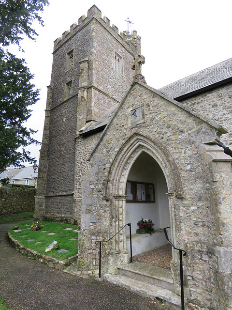 offwell church, devon , c14 tower and porch entrance much restored