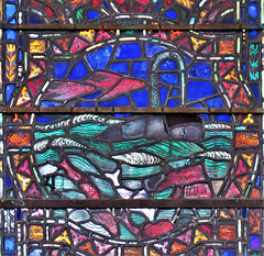 rye church, sussex, detail of c20 benson glass in the south transept by powell's 1928