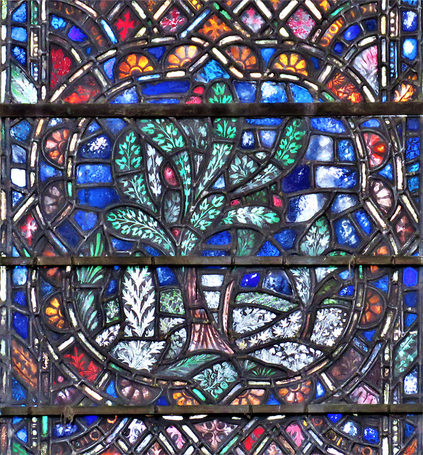 rye church, sussex, detail of c20 benson glass in the south transept by powell's 1928