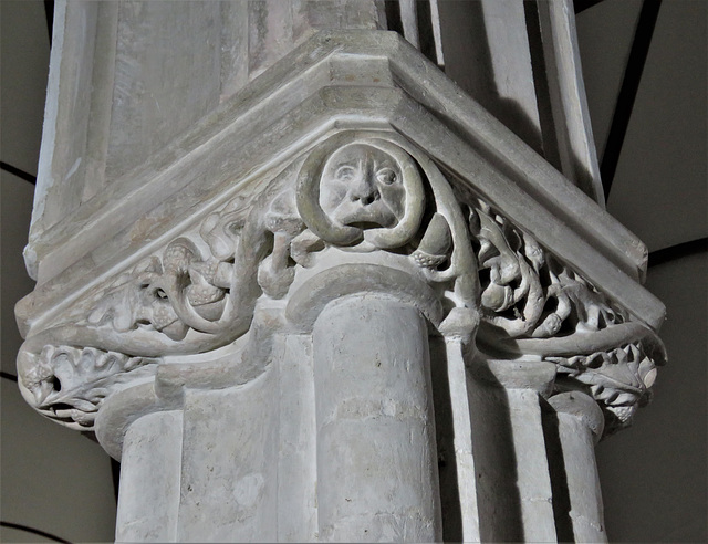 offwell church, devon , c15 green man with acorns capital