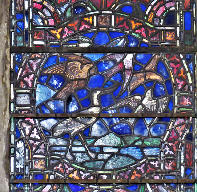 rye church, sussex, detail of c20 benson glass in the south transept by powell's 1928