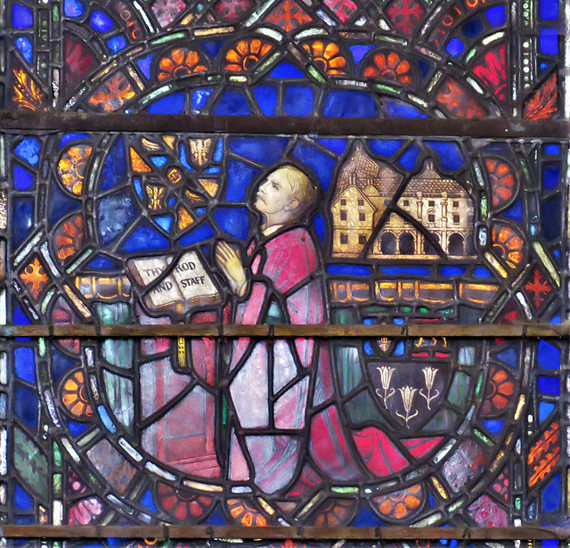 rye church, sussex, detail of c20 benson glass in the south transept by powell's 1928