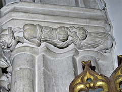 offwell church, devon , c15 capital with bums (3)