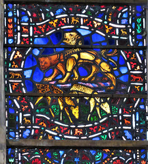 rye church, sussex, detail of c20 benson glass in the south transept by powell's 1928