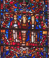 rye church, sussex, detail of c20 benson glass in the south transept by powell's 1928
