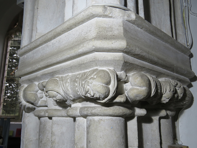 offwell church, devon , c15 capital with bums (6)