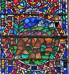 rye church, sussex, detail of c20 benson glass in the south transept by powell's 1928