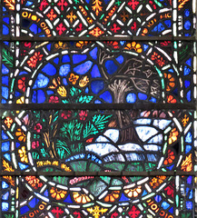 rye church, sussex, detail of c20 benson glass in the south transept by powell's 1928