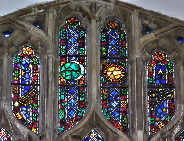 rye church, sussex, detail of c20 benson glass in the south transept by powell's 1928