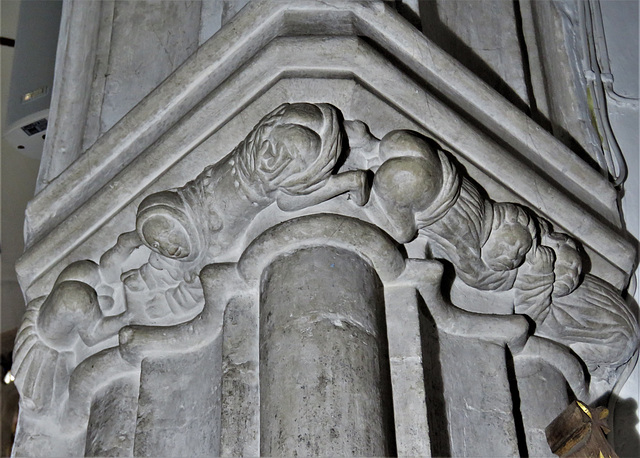 offwell church, devon , c15 capital with bums (1)