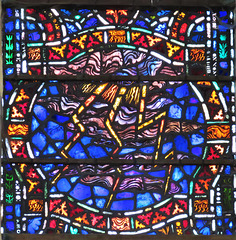 rye church, sussex, detail of c20 benson glass in the south transept by powell's 1928