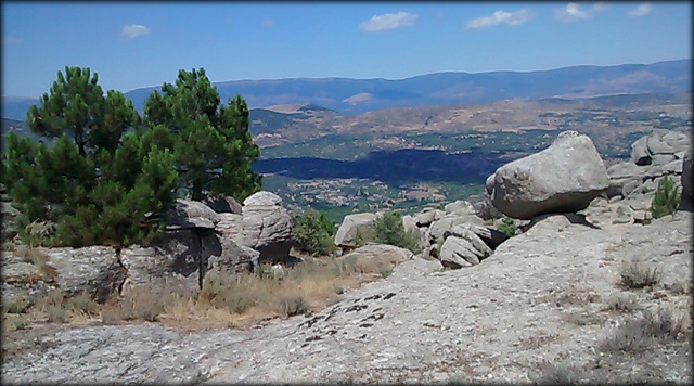 Sierra de La Cabrera, granite country. Looking down onto the Lozoya Valley.