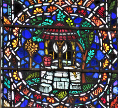 rye church, sussex, detail of c20 benson glass in the south transept by powell's 1928