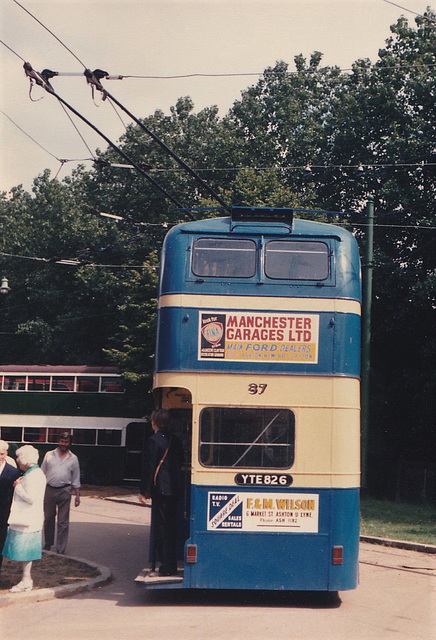 Former Ashton-under-Lyne trolleybus 87 (YTE 826) at the East Anglia Transport Museum, Carlton Colville – 6 Jul 1986 (38-23)