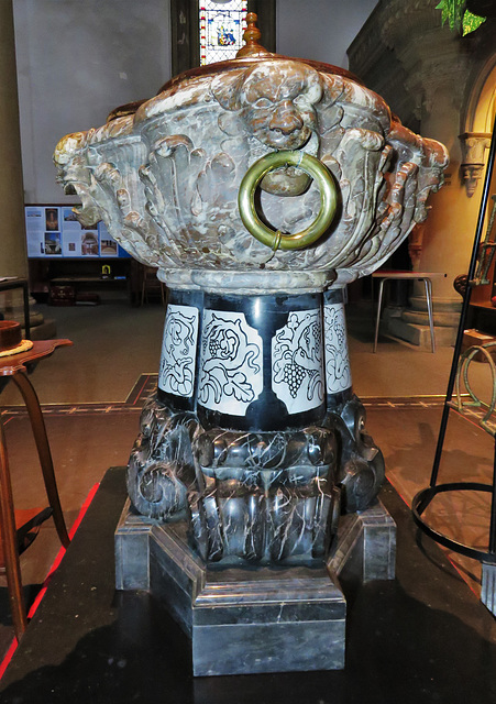 wilton church, wilts , font with c19 stem by wyatt