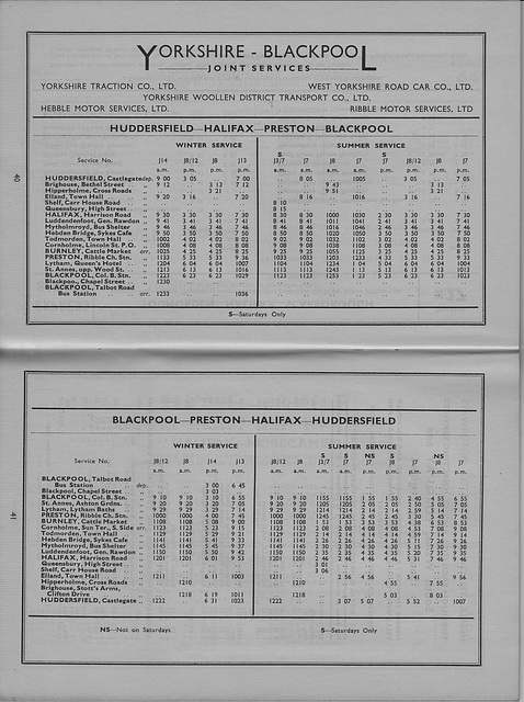 Hebble Yorkshire-Blackpool timetable (issued 1 Dec 1957)