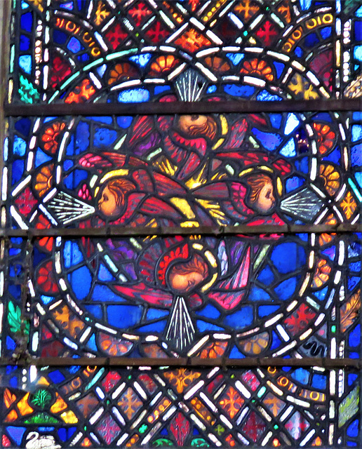rye church, sussex, detail of c20 benson glass in the south transept by powell's 1928