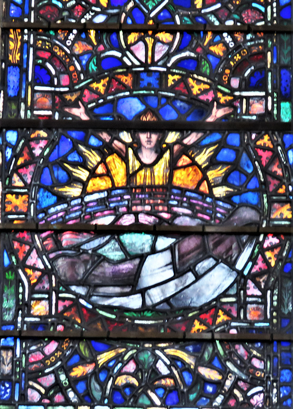 rye church, sussex, detail of c20 benson glass in the south transept by powell's 1928