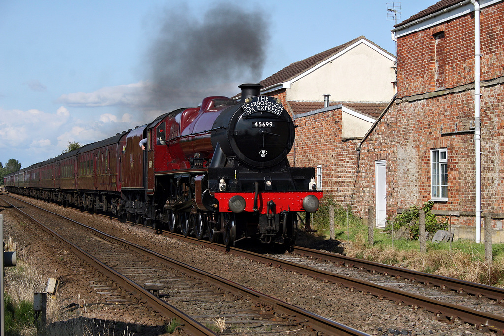 Stanier LMS-BR class 6P Jubilee 4-6-0 45599 GALATEA with 1Z27 17.13 Scarborough - Carnforth The Scarborough Spa Express at Rillington Crossing 11th JULY 2019 (steam as far as York)