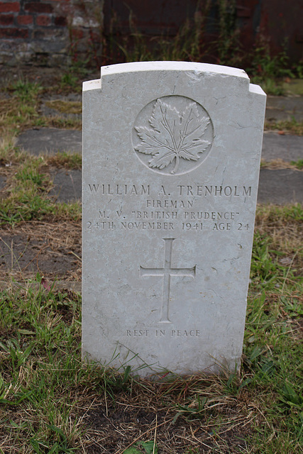 Memorial to William Trenholm, Fireman on the "British Prudence", Kirkdale Cemetery, Liverpool, D1941