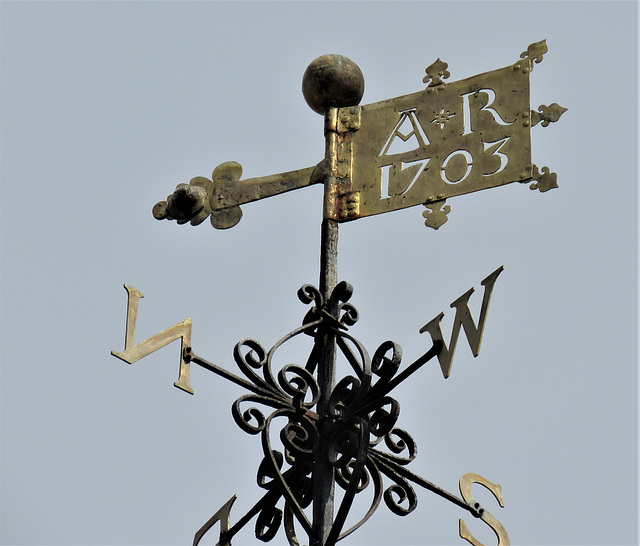 rye church, sussex (66)c18 wind vane dated "a r 1703" perhaps for queen anne