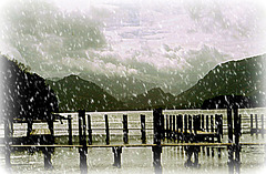 Derwentwater - frozen - snowing