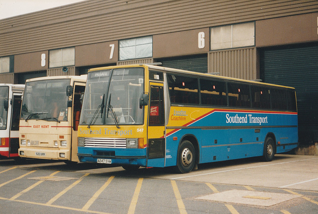 Southend Transport 547 (A247 SVW) and East Kent Road Car 8845 (620 UKM ex FKK 845Y) at RAF Mildenhall – 26 May 1991 (142-09A)