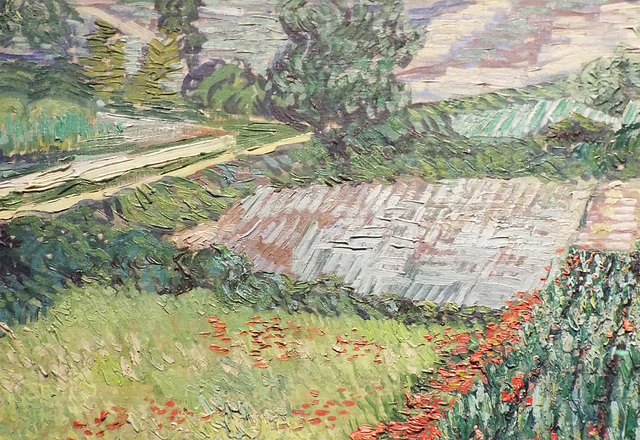 Detail of Field with Poppies by Van Gogh in the Metropolitan Museum of Art, July 2023