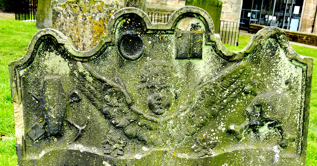 Gravestones at St Mary's Church Gateshead. Many of them are 300 years old yet the carving has survived so clearly on a majority. Only the very wealthy could afford a gravestone.