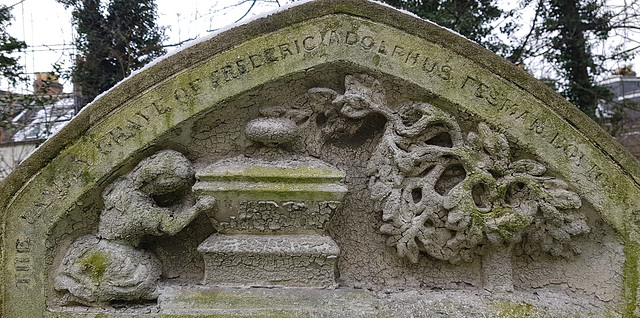 mourner on c19 gravestone of agnes susan pesman +1857 at abney park cemetery