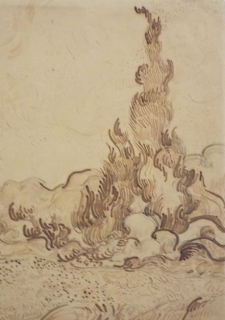Detail of Wheatfield and Cypresses Drawing by Van Gogh in the Metropolitan Museum of Art, July 2023