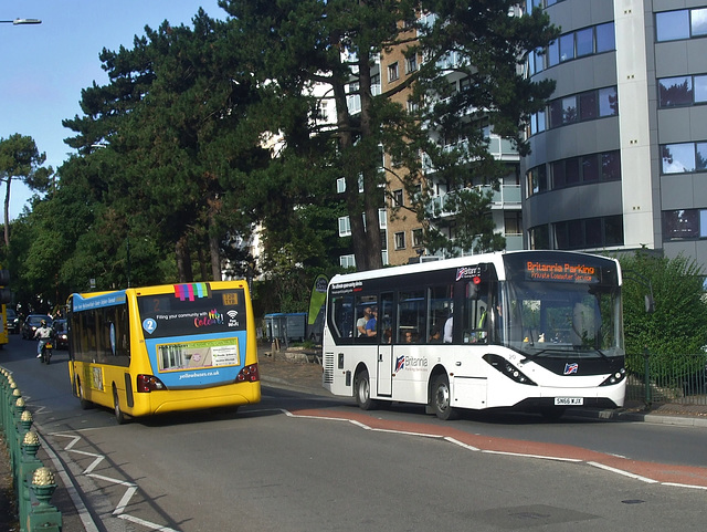 DSCF3953 Yellow Buses 28 (T28 TYB) and Britannia Parking Services 20 (SN66 WJX) in Bournemouth - 31 Jul 2018