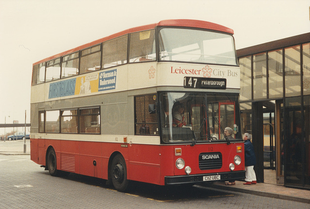 Leicester Citybus 112 (C112 UBC) in Peterborough – 2 Apr 1988 Leicester Citybus 112 (C112 UBC) in Peterborough – 2 Apr 1988