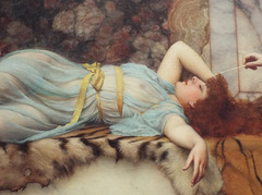 Detail of Mischief and Repose by Godward in the Getty Center, June 2016