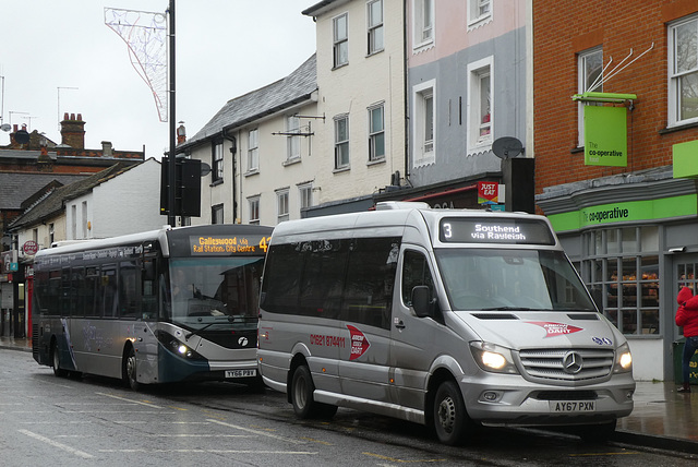 Arrow Taxis AY67 PXN and First Essex 67167 (YY67 PBV) in Chelmsford - 6 Dec 2019 (P1060237)