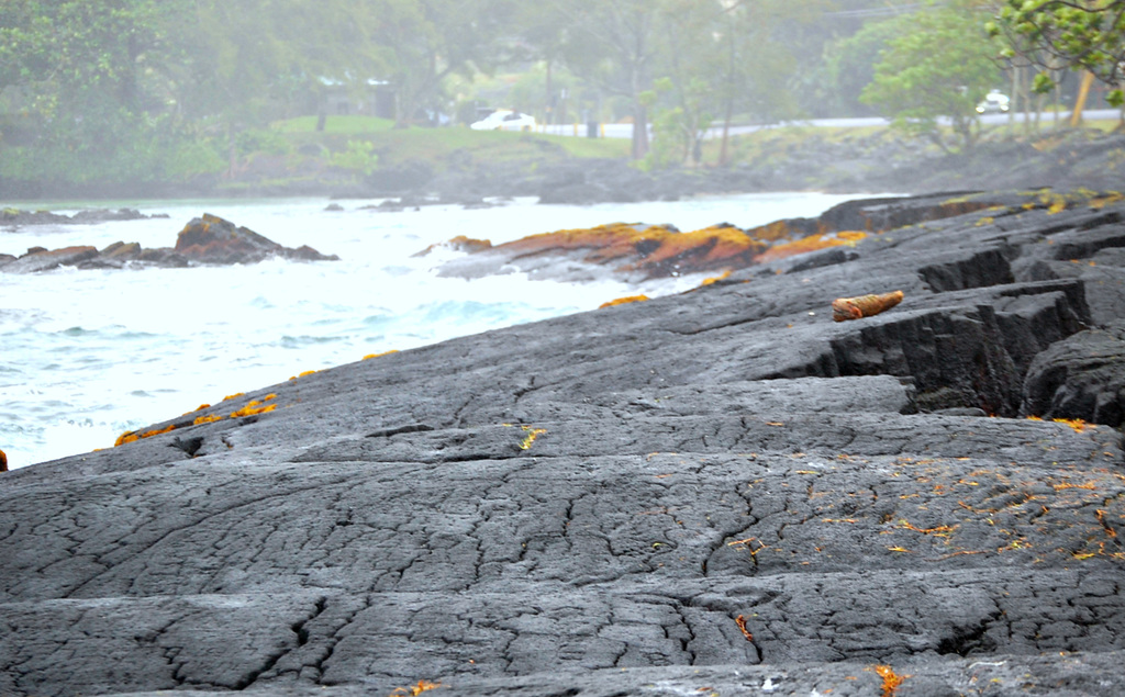 On the deserted shores on a rainy evening