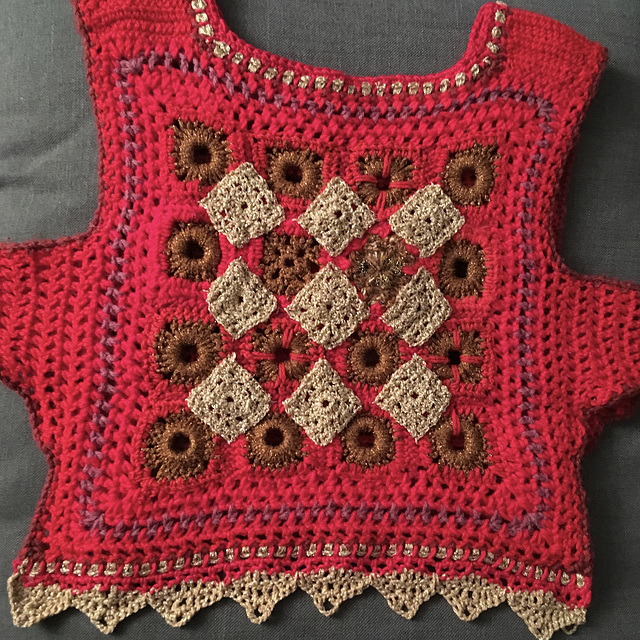 Red and Gold Crochet Sweater vest