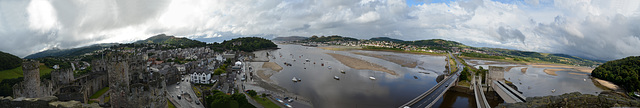 Conwy Castle and Suspension Bridge Panorama