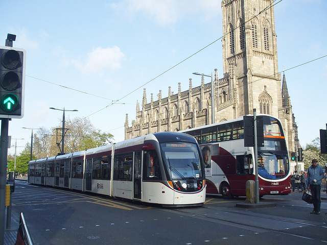 DSCF7010 Edinburgh Trams 253 and Lothian Buses in Princes Street, Edinburgh - 5 May 2017