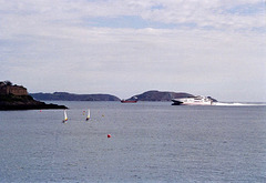 Catamaran arriving at St Peter Port (Scan from 1996)