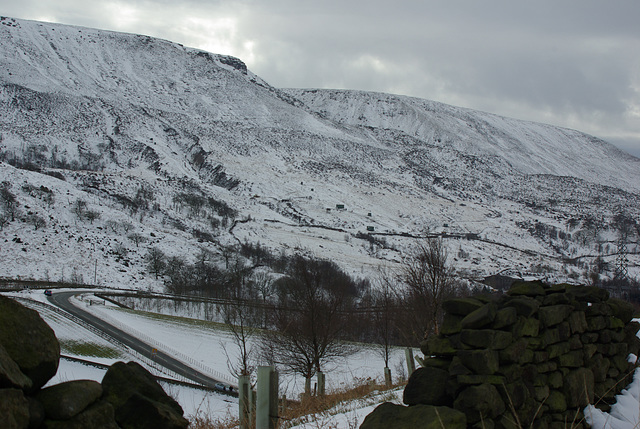 Snow covered Longdendale valley