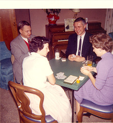 New Year's eve, 1959. Bill Hentzi, Betty Tarpley, Jim Whitlock, Merriam Warren, Greenville, Illinois.