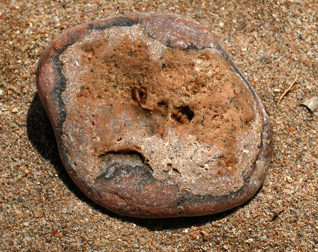 Beach stone face for Janet