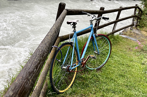 multicoloured bike fence