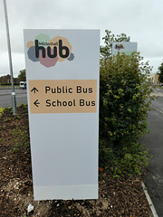 Bus direction sign at the Mildenhall Hub - 19 Jun 2021 (P1080656)