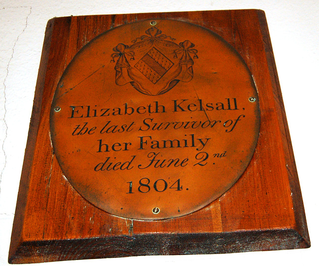 Memorial to Elizabeth Kelsall, St Nicholas Church, Castle Gate, Nottingham
