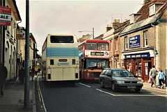 Cambus Limited 506 (B144 GSC) and Eastern Counties VR281 (VAH 281X) in Bury St. Edmunds – 3 April 1993 (189-18)