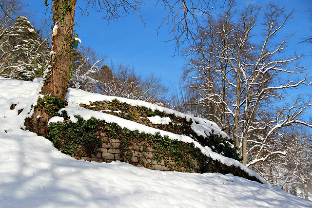 Trockenmauer im Schnee