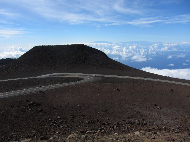 Haleakala summit, on the horizon view of Mauna Kea and Mauna Loa, Big Island